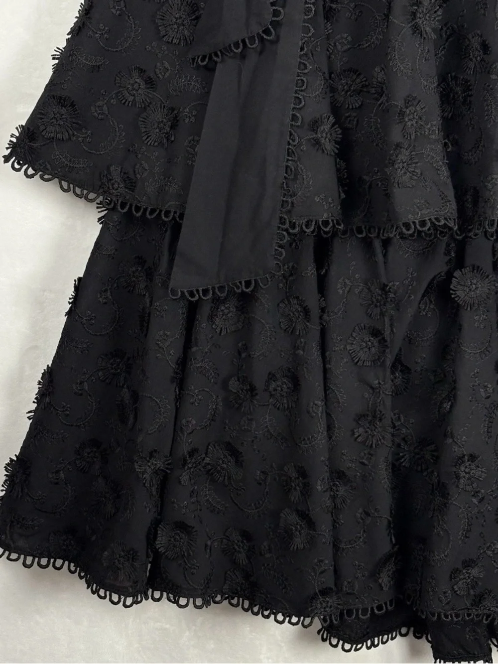FARM RIO Black Flowers Textured Tiered Ruffle Midi-Dress Sz S Victorian Prairie - Picture 11 of 16